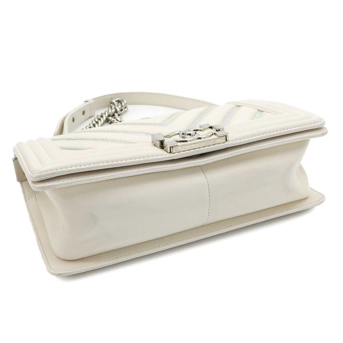 BOY CHANEL Chain Shoulder Bag Leather White A67086 V stitch