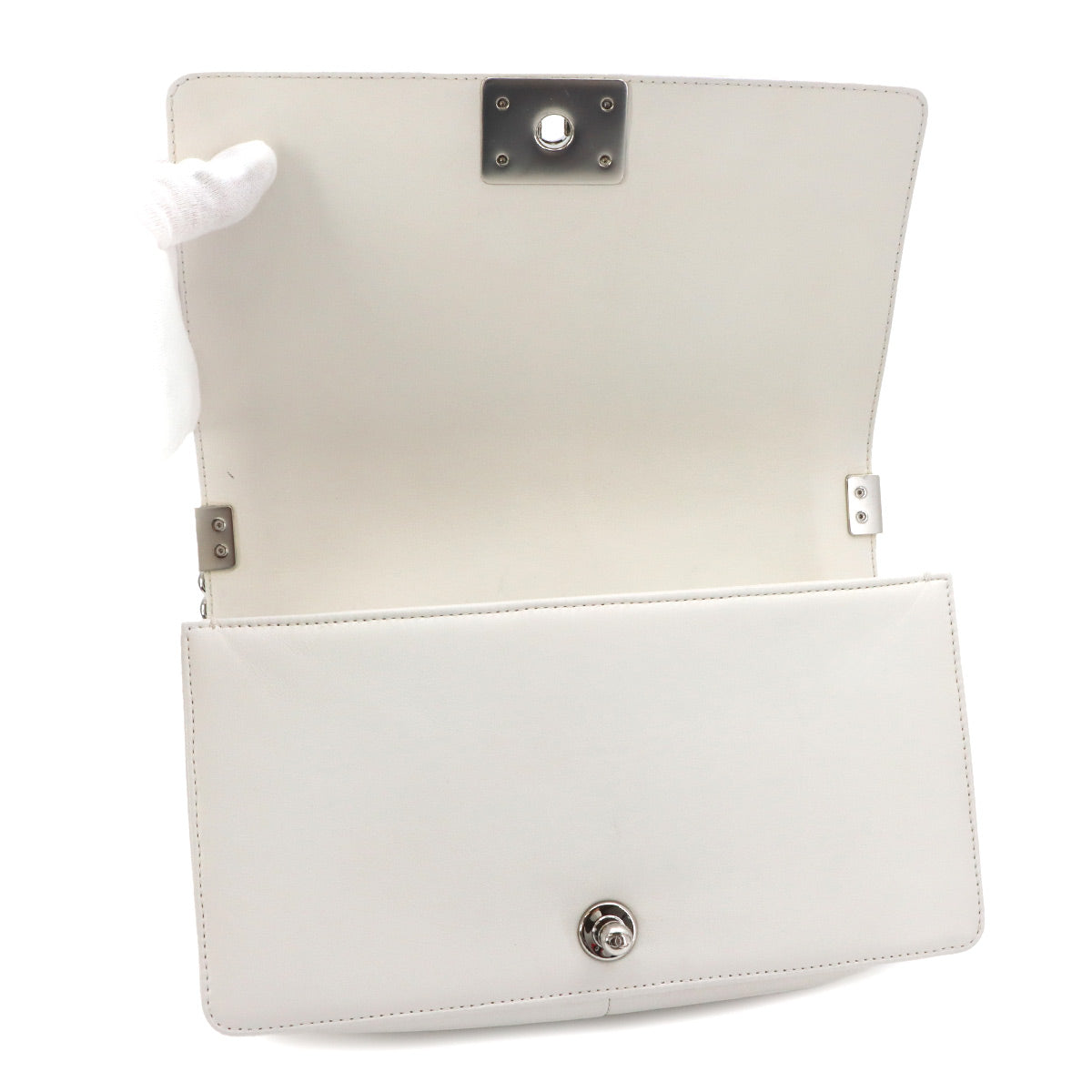 BOY CHANEL Chain Shoulder Bag Leather White A67086 V stitch
