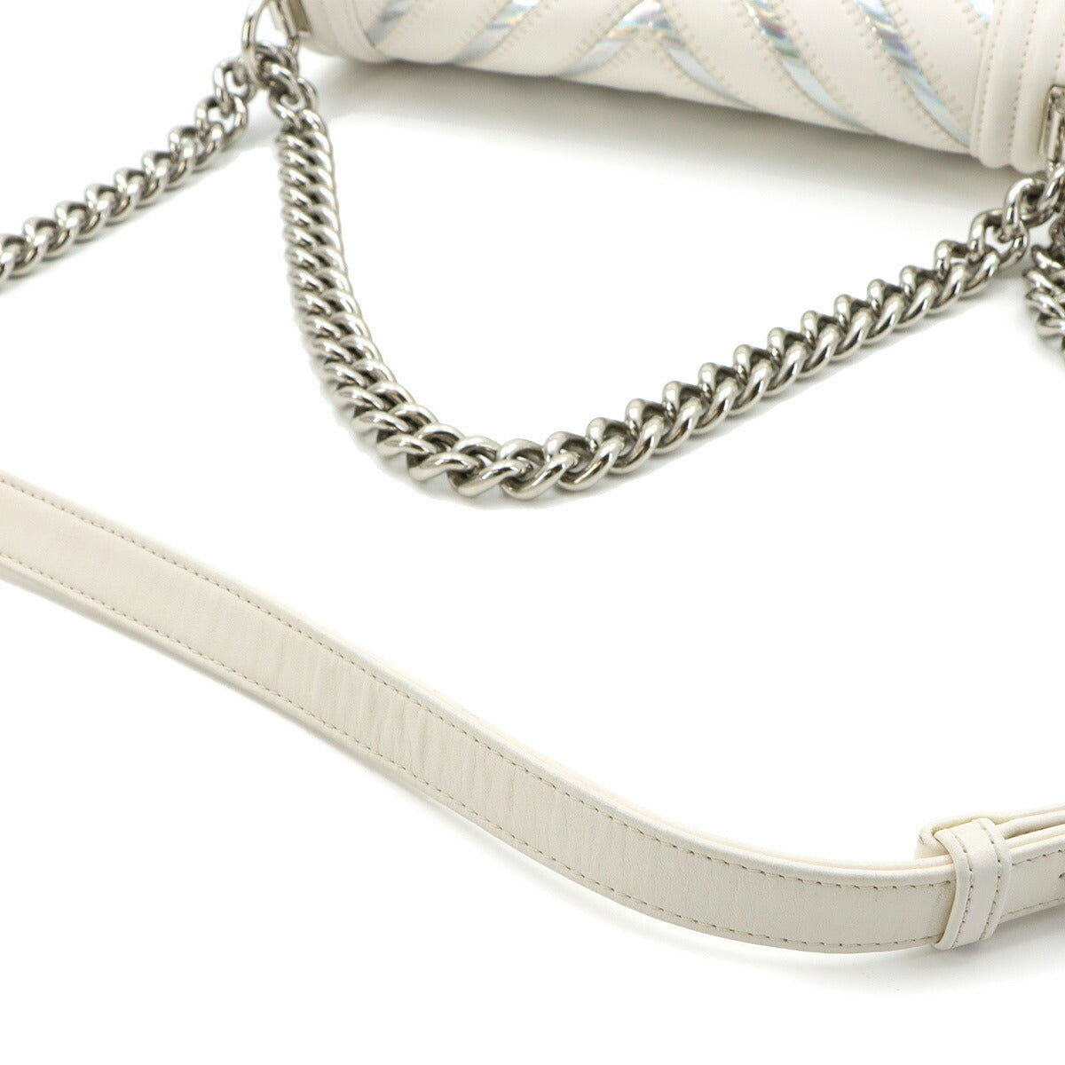 BOY CHANEL Chain Shoulder Bag Leather White A67086 V stitch