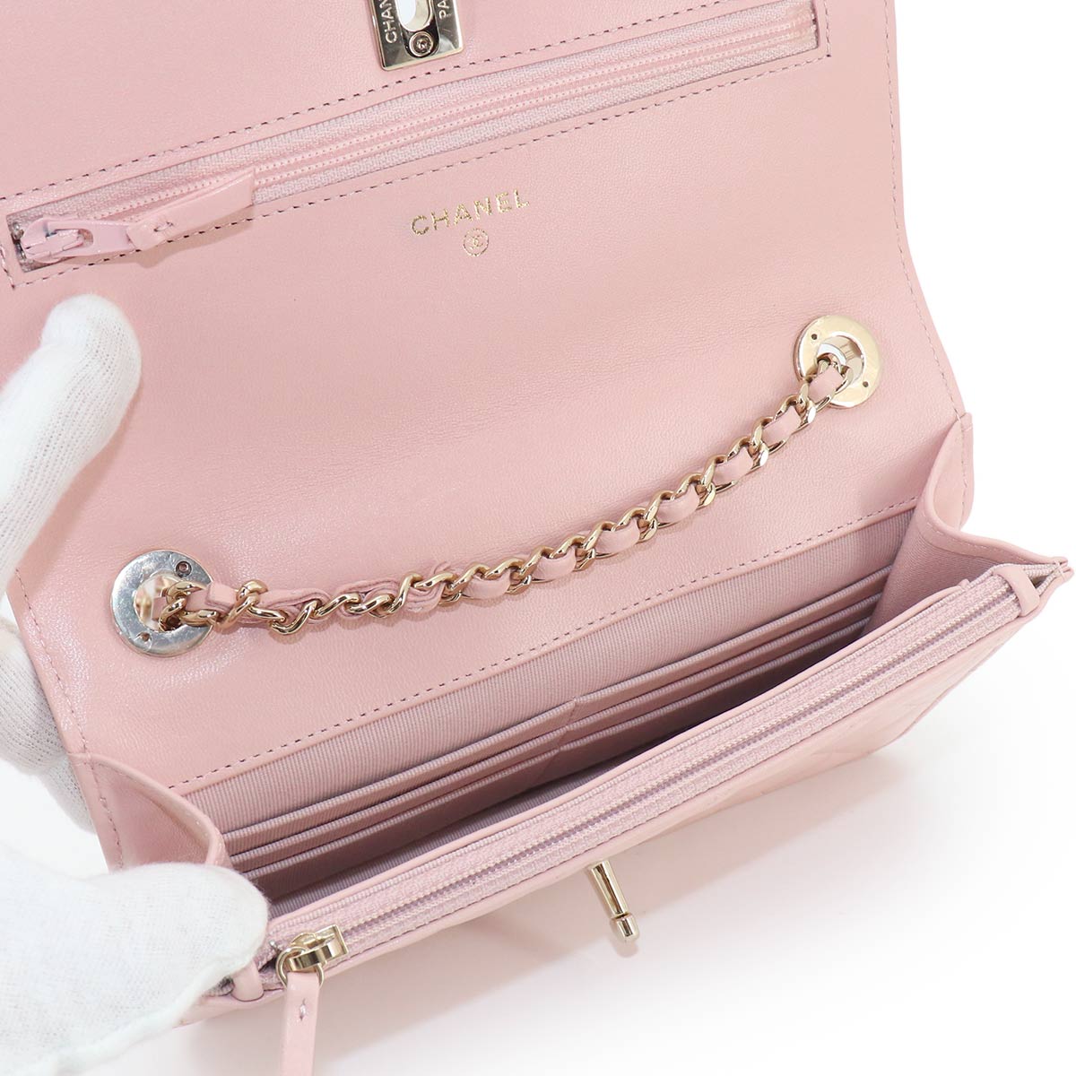 Trendy CC Matelasse Chain Long Wallet Leather Pink