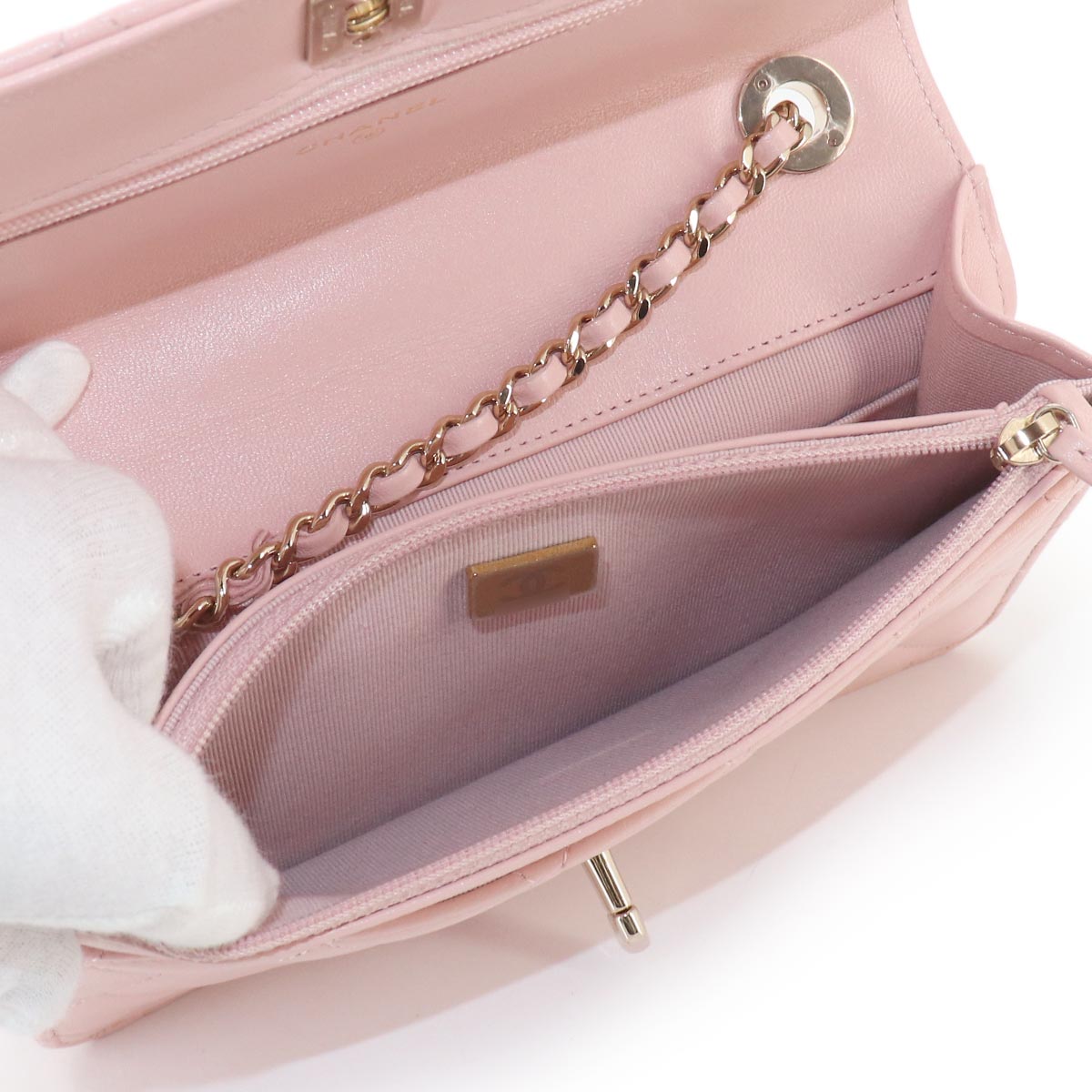 Trendy CC Matelasse Chain Long Wallet Leather Pink