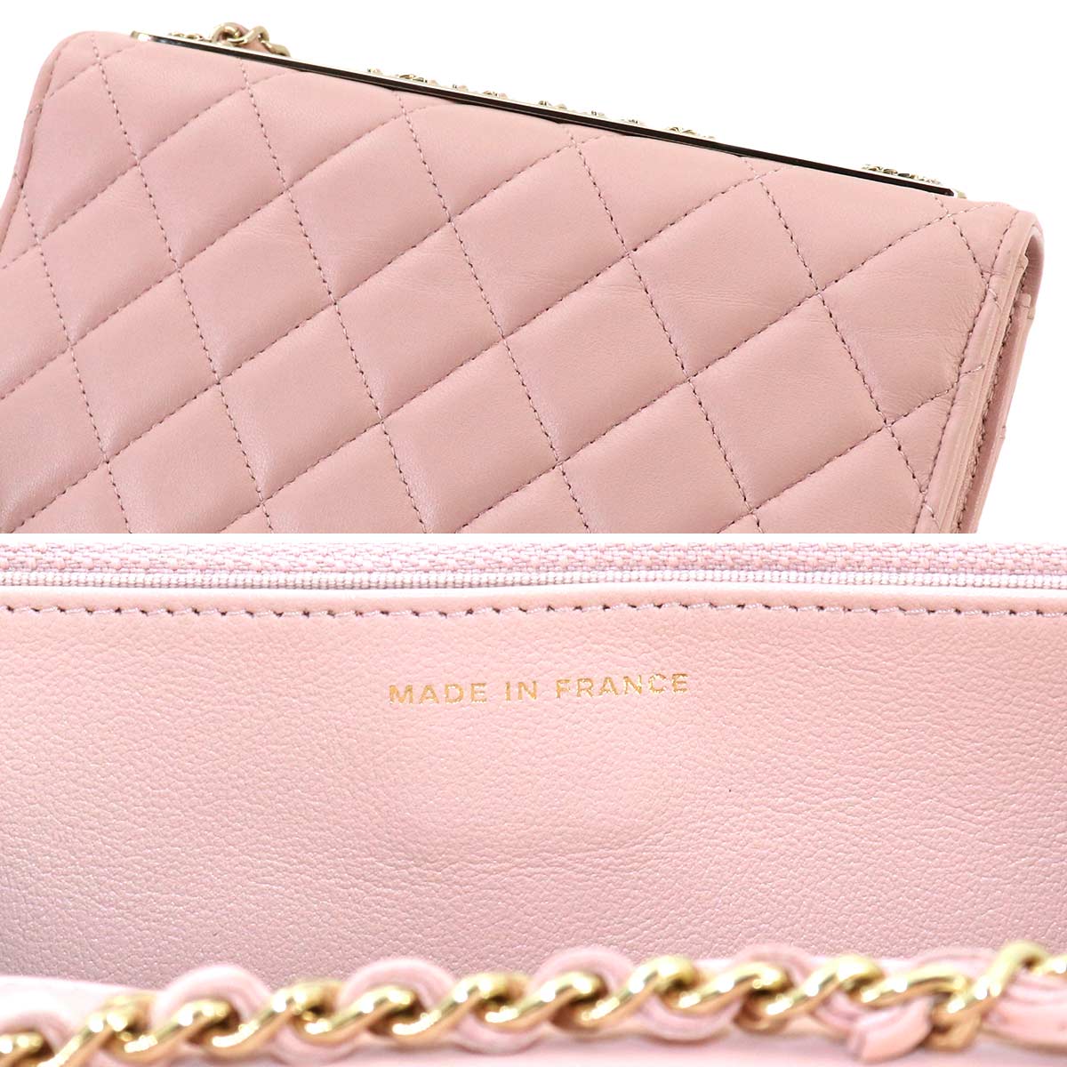 Trendy CC Matelasse Chain Long Wallet Leather Pink