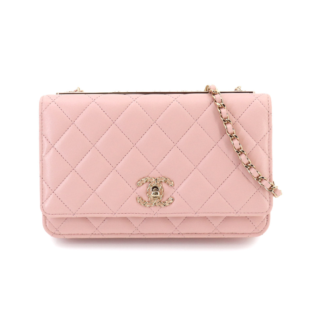 Trendy CC Matelasse Chain Long Wallet Leather Pink