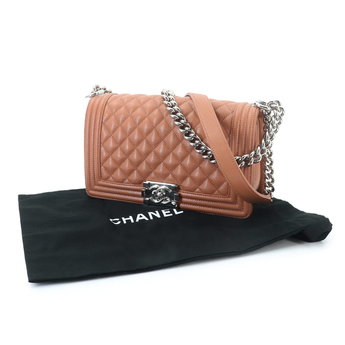 BOY CHANEL Chain Shoulder Bag Leather Brown A67086 Purse