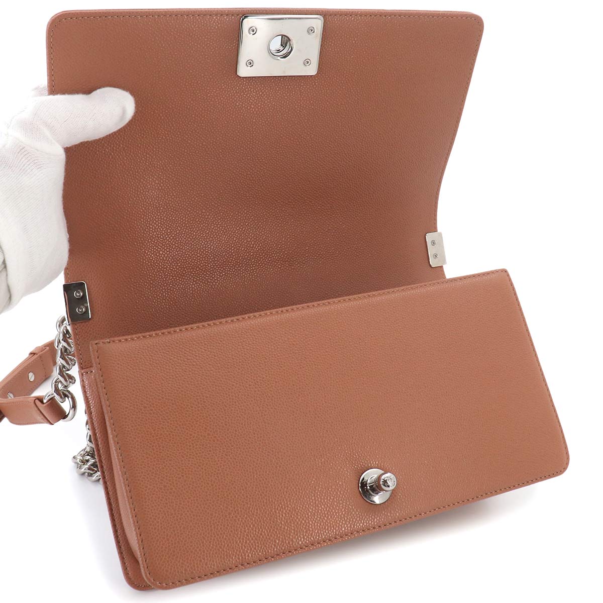 BOY CHANEL Chain Shoulder Bag Leather Brown A67086 Purse