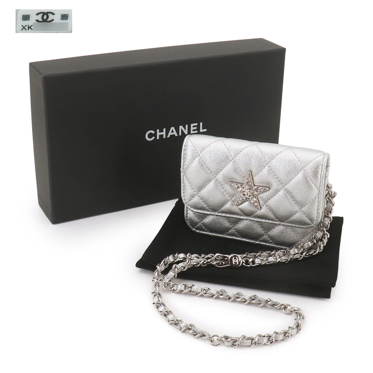 Matelasse Star Belt Bag Waist Pouch Leather Silver Rhinestone