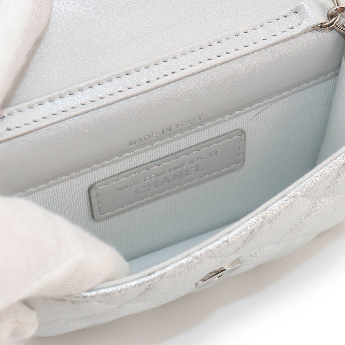 Matelasse Star Belt Bag Waist Pouch Leather Silver Rhinestone