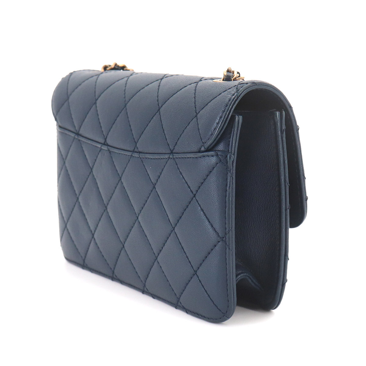 Beauty Lock Chain Shoulder Bag Leather Navy A93221