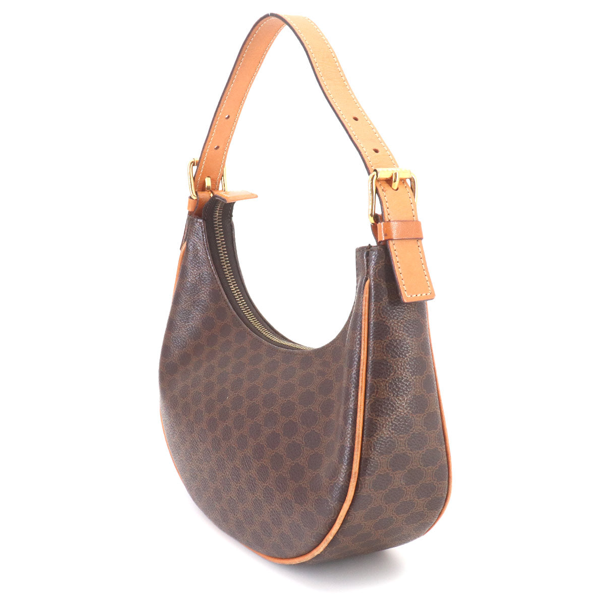 Macadam Hand Bag PVC Leather Brown Vintage