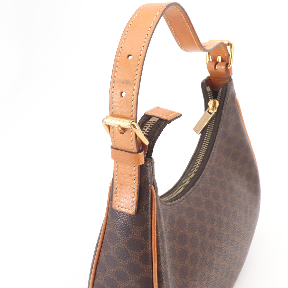 Macadam Hand Bag PVC Leather Brown Vintage