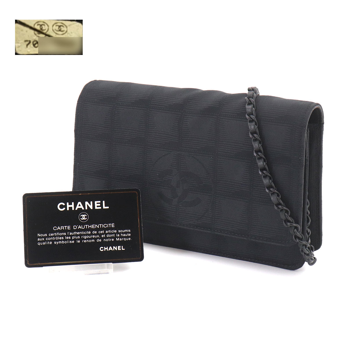 New Travel Line Chain Wallet Nylon Jacquard Leather Black A15772