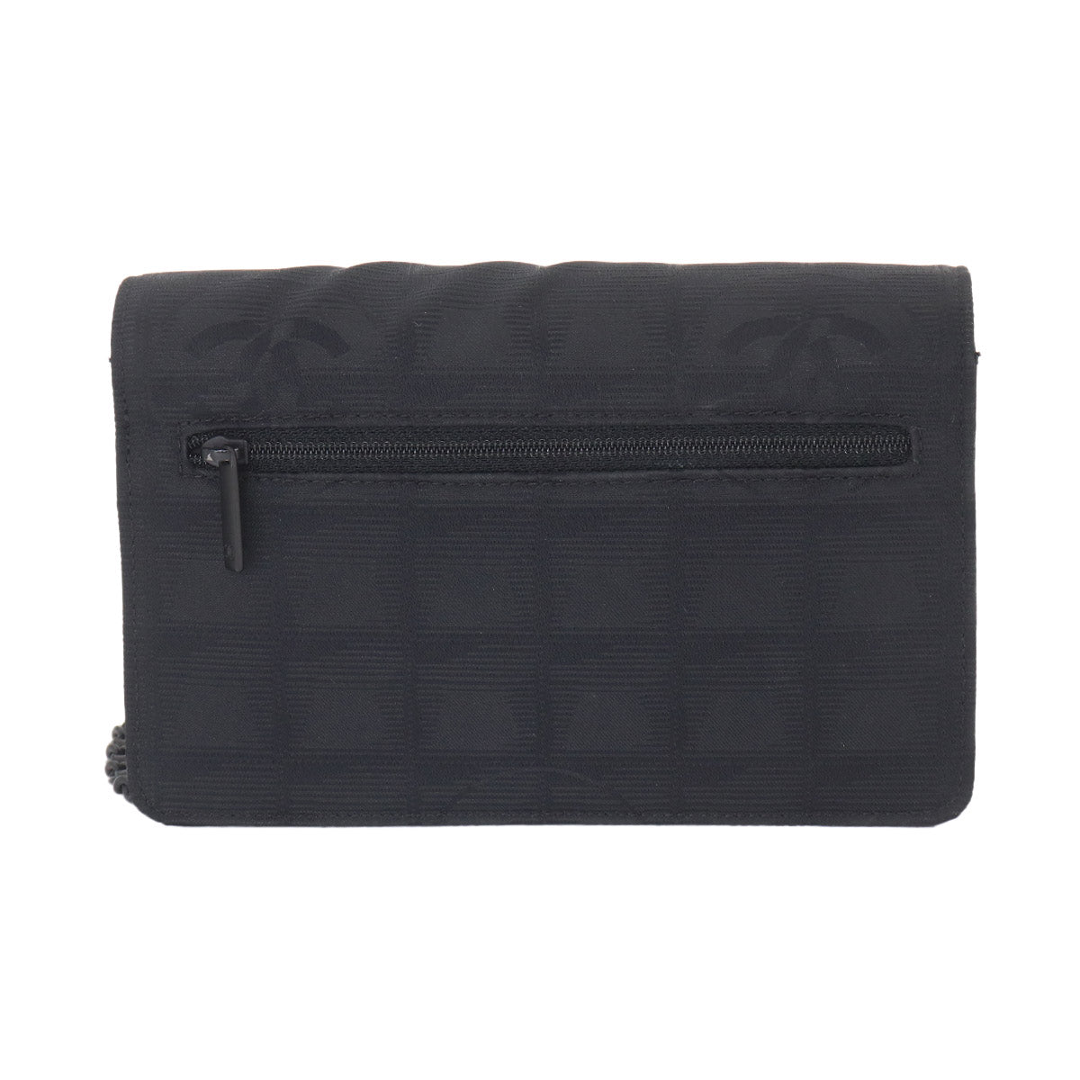 New Travel Line Chain Wallet Nylon Jacquard Leather Black A15772