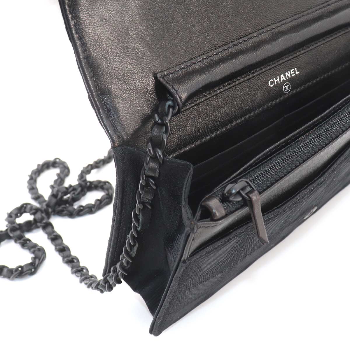 New Travel Line Chain Wallet Nylon Jacquard Leather Black A15772