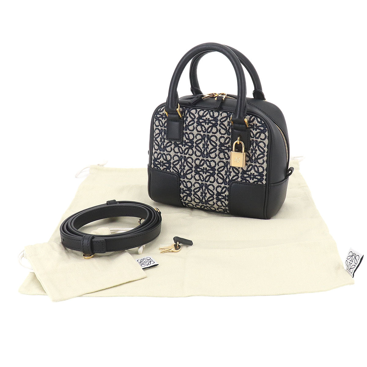 Amazona 16 Square Hand Shoulder Bag Canvas Leather Black