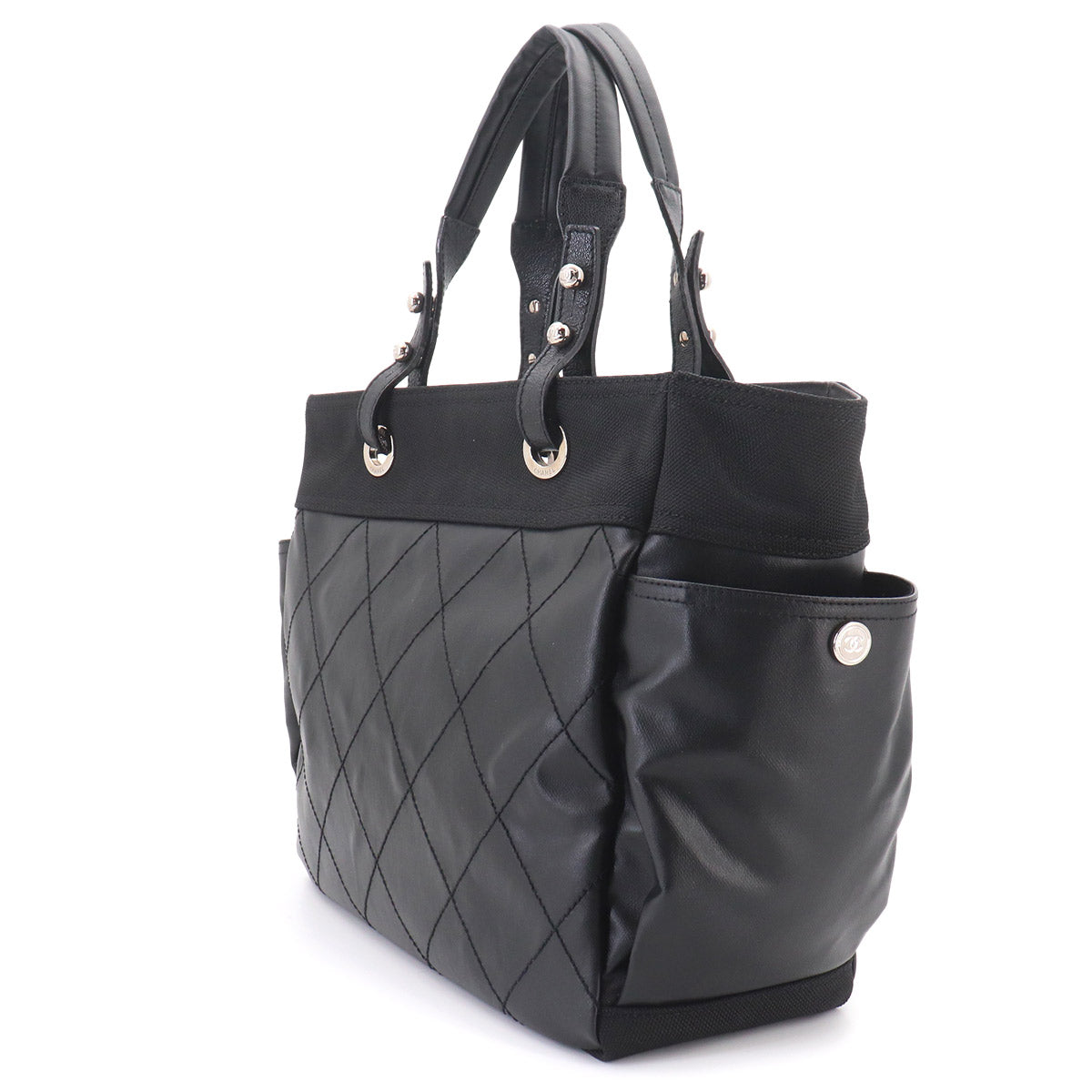 Paris Biarritz GM Tote Bag PVC Nylon Leather Black A34210 Purse