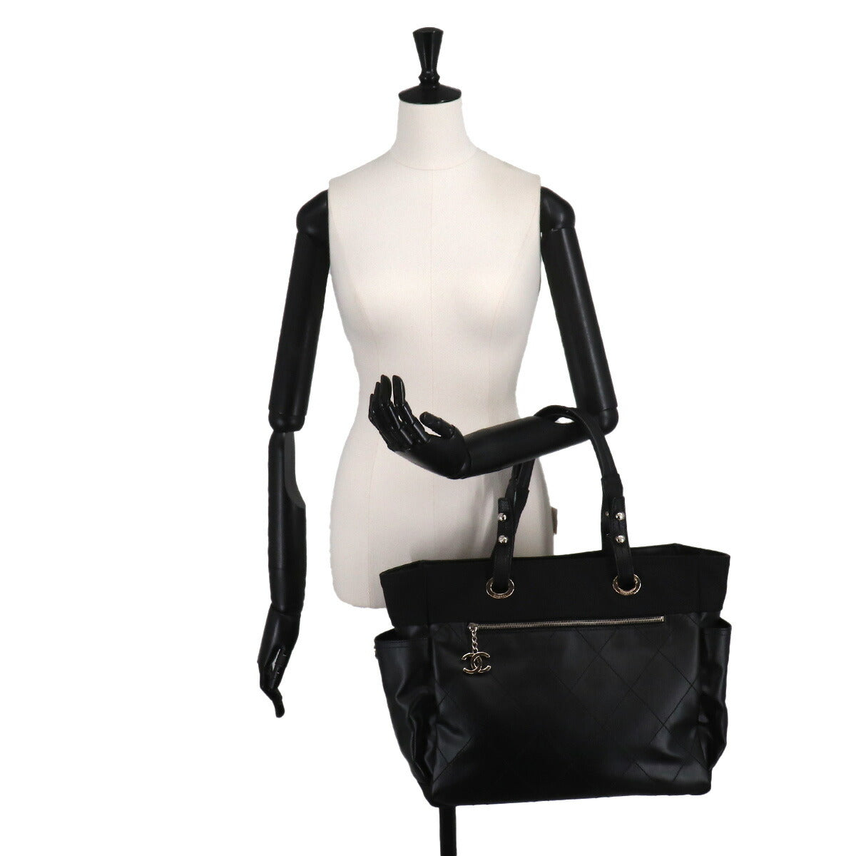 Paris Biarritz GM Tote Bag PVC Nylon Leather Black A34210 Purse
