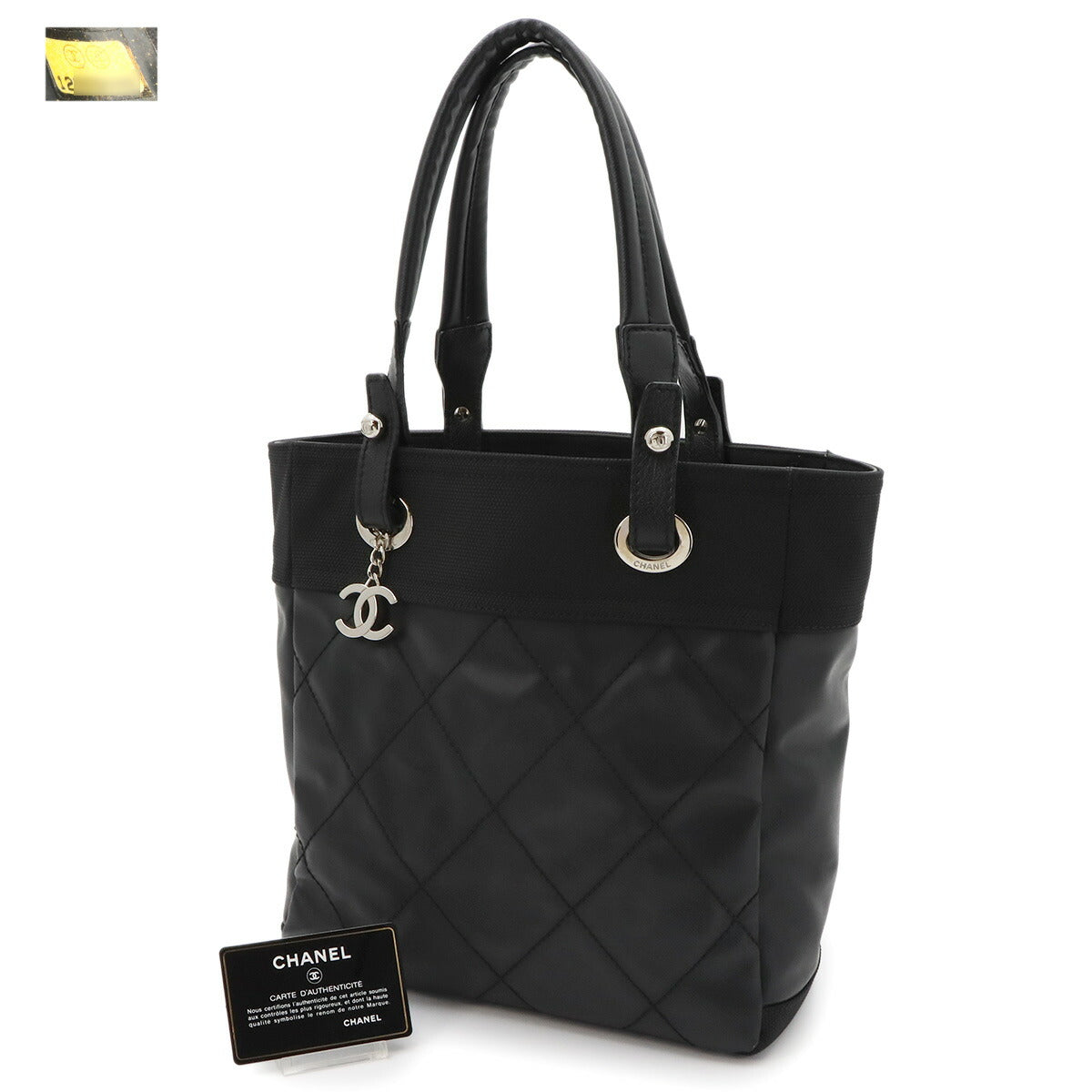 Paris Biarritz PM Tote Bag PVC Nylon Leather Black A34208 Purse