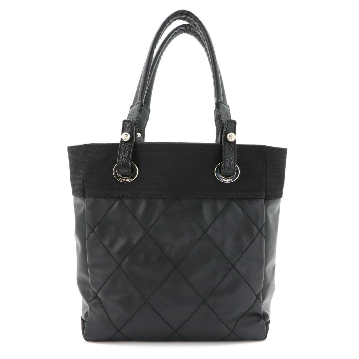 Paris Biarritz PM Tote Bag PVC Nylon Leather Black A34208 Purse