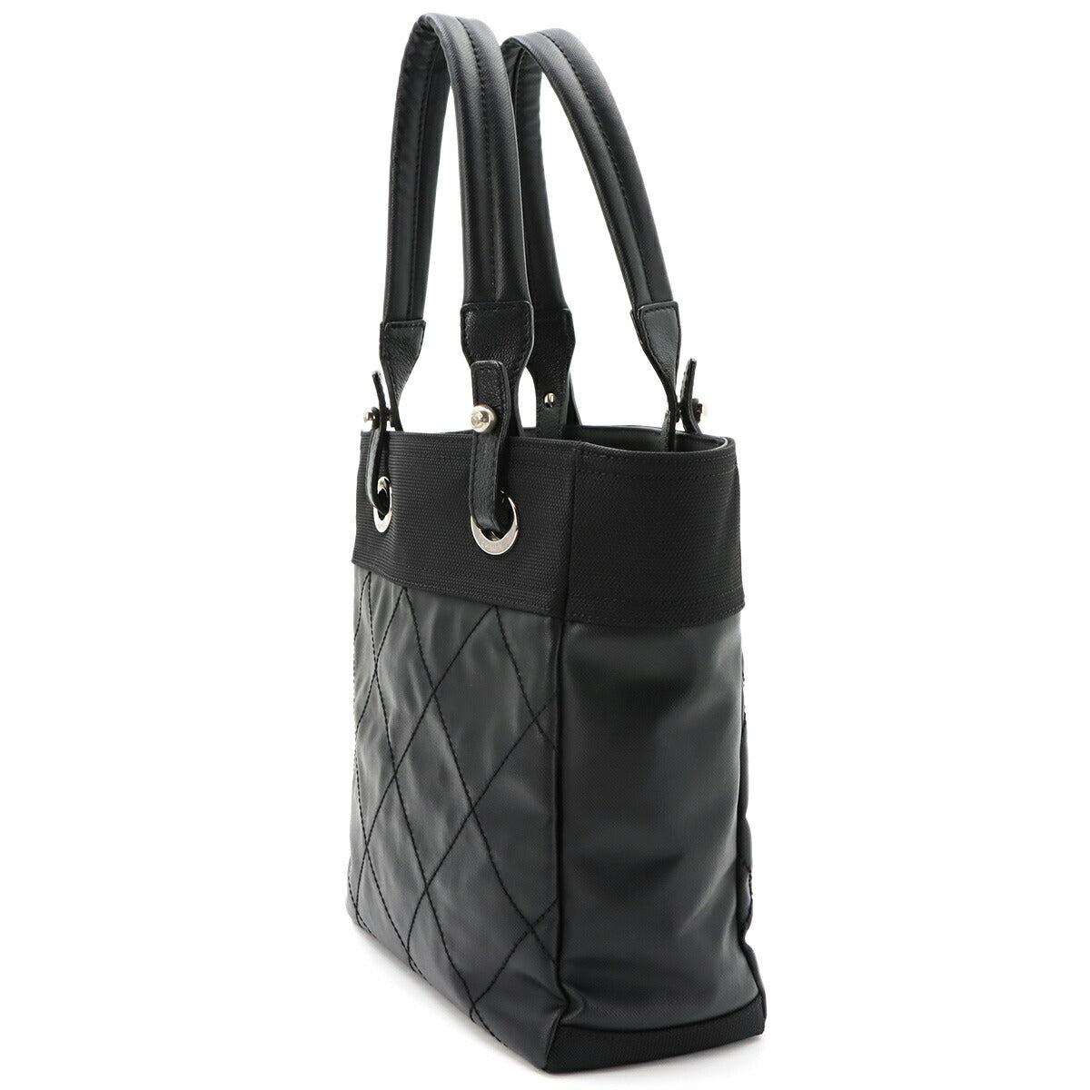 Paris Biarritz PM Tote Bag PVC Nylon Leather Black A34208 Purse