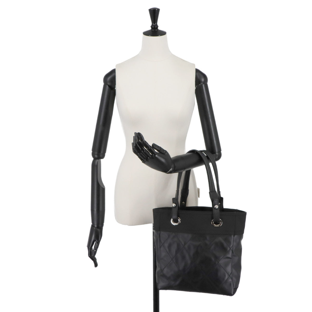 Paris Biarritz PM Tote Bag PVC Nylon Leather Black A34208 Purse