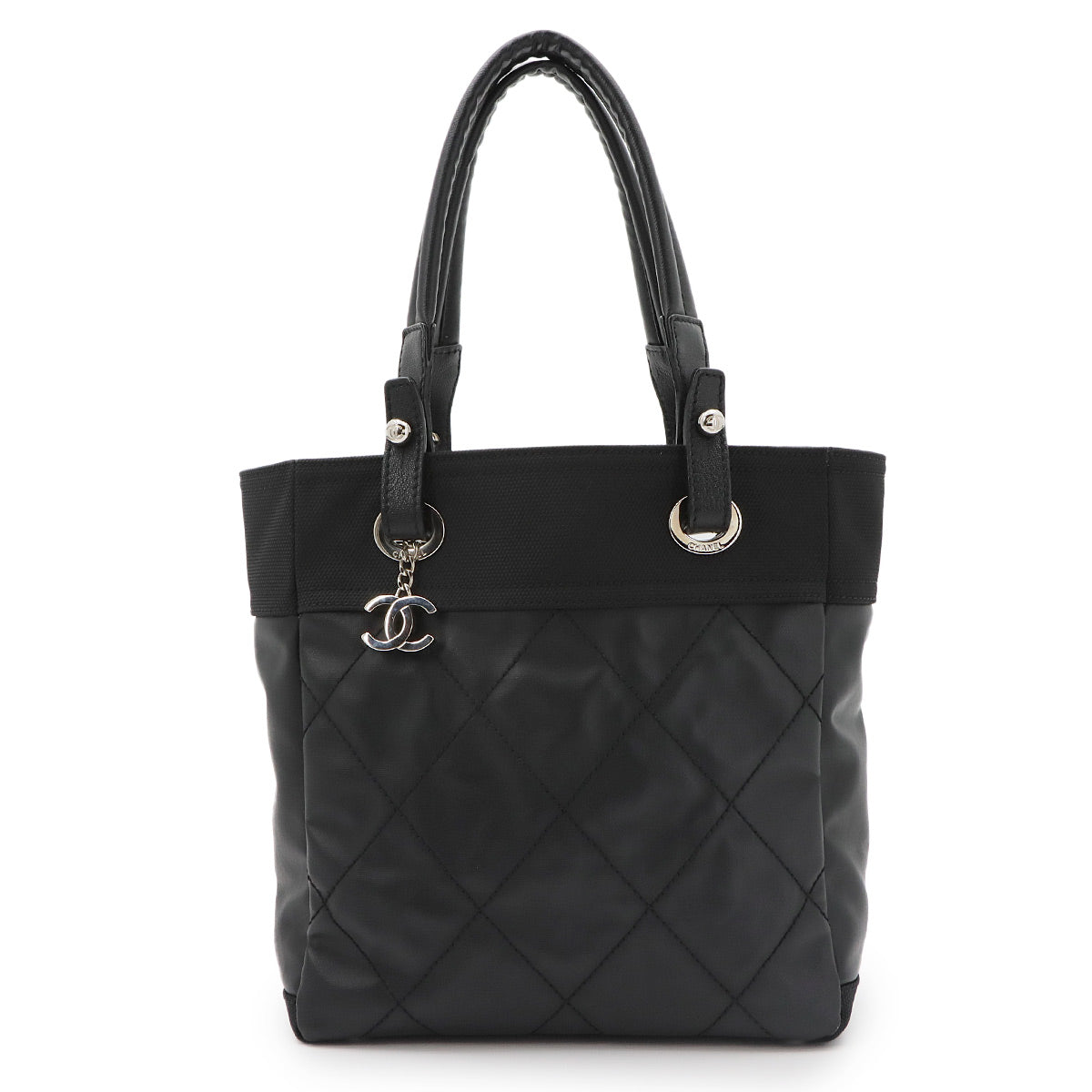 Paris Biarritz PM Tote Bag PVC Nylon Leather Black A34208 Purse