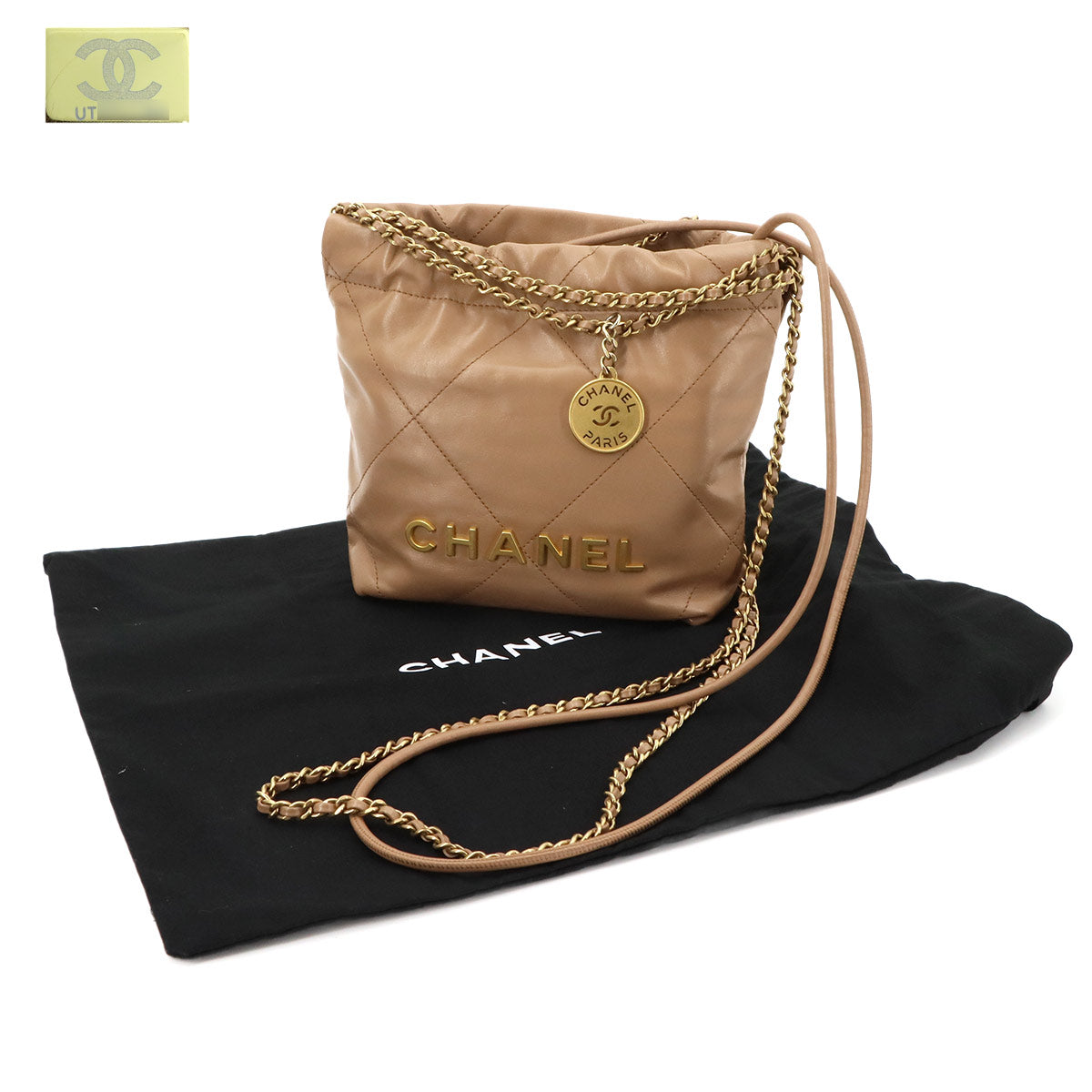 CHANEL 22 Mini Chain Hand Shoulder Bag Leather Brown AS3980 Purse