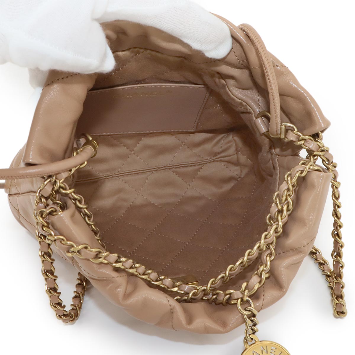CHANEL 22 Mini Chain Hand Shoulder Bag Leather Brown AS3980 Purse