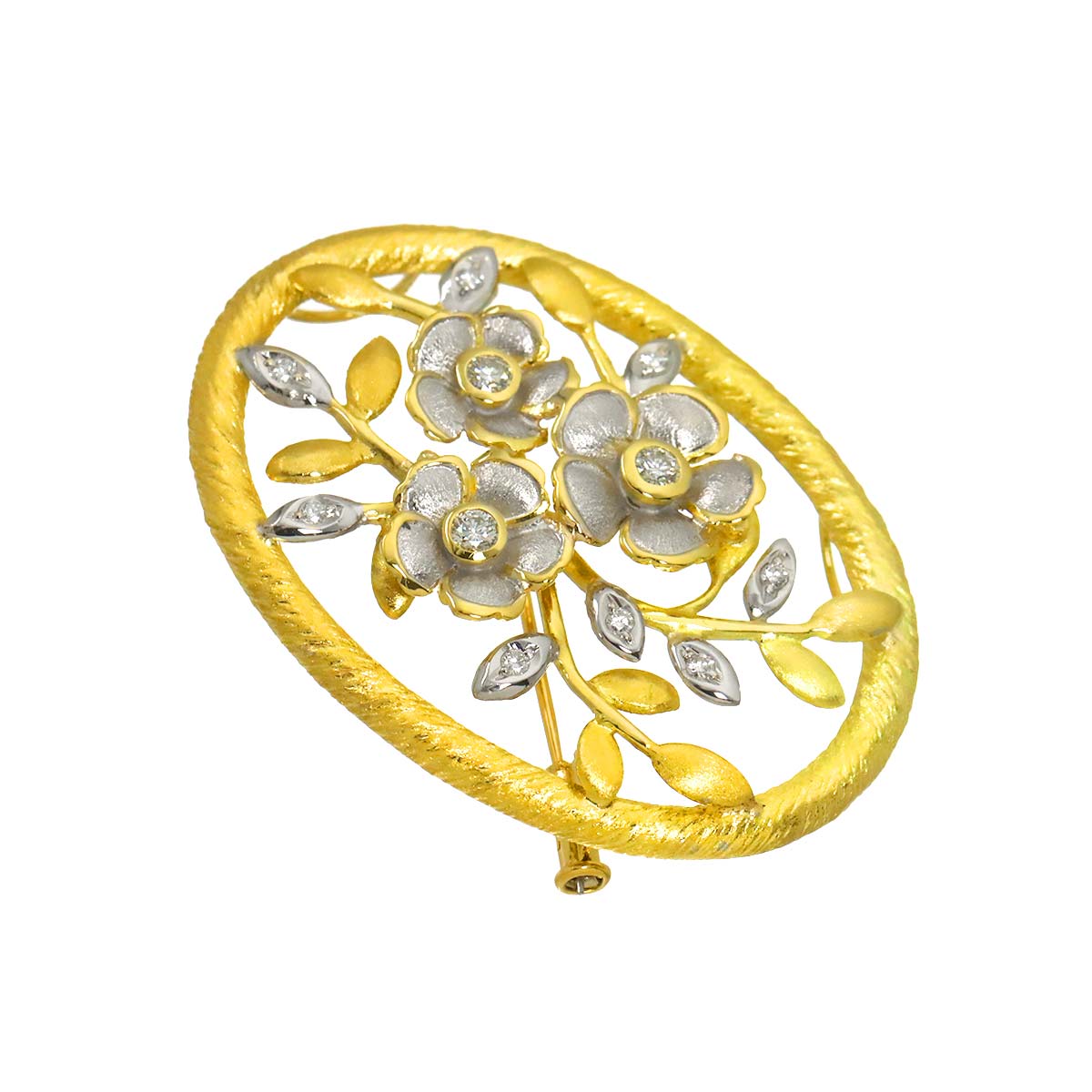 Diamond 0.32ct Brooch 18K WG YG White Yellow Gold 750