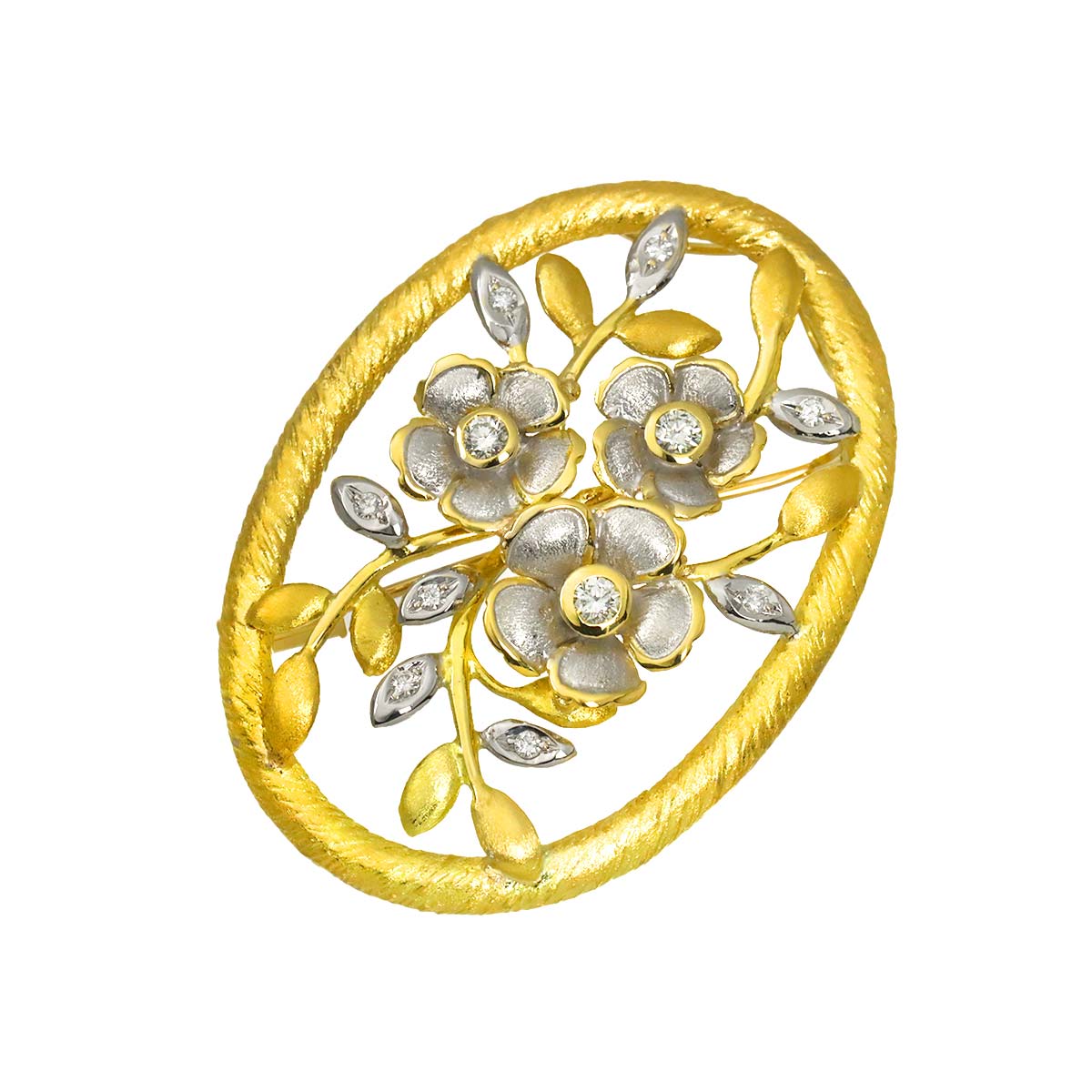 Diamond 0.32ct Brooch 18K WG YG White Yellow Gold 750