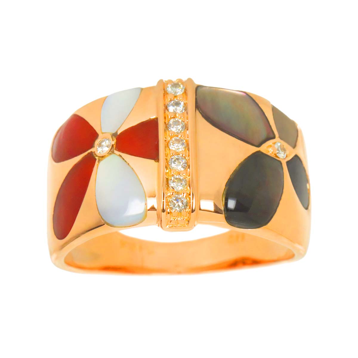 Diamond 0.11ct Carnelian MOP Ring 18K PG Pink Gold 750 Size7.5-7.75(US)