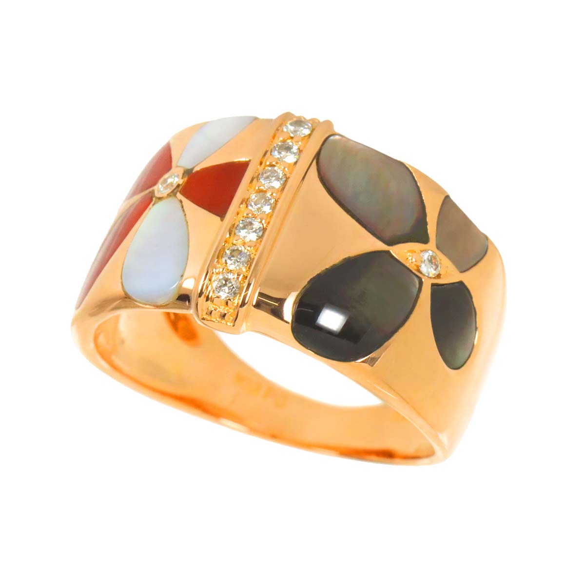 Diamond 0.11ct Carnelian MOP Ring 18K PG Pink Gold 750 Size7.5-7.75(US)