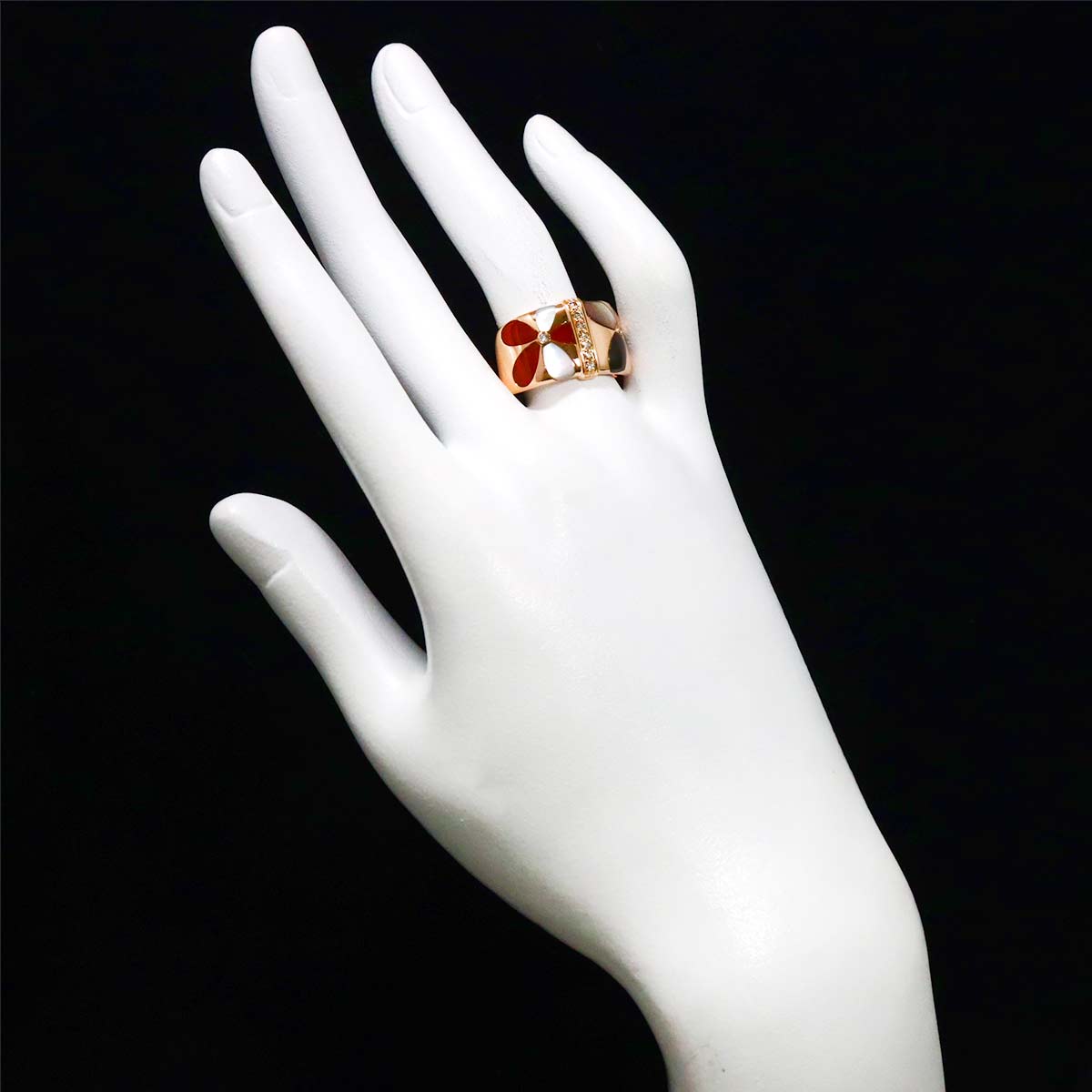 Diamond 0.11ct Carnelian MOP Ring 18K PG Pink Gold 750 Size7.5-7.75(US)