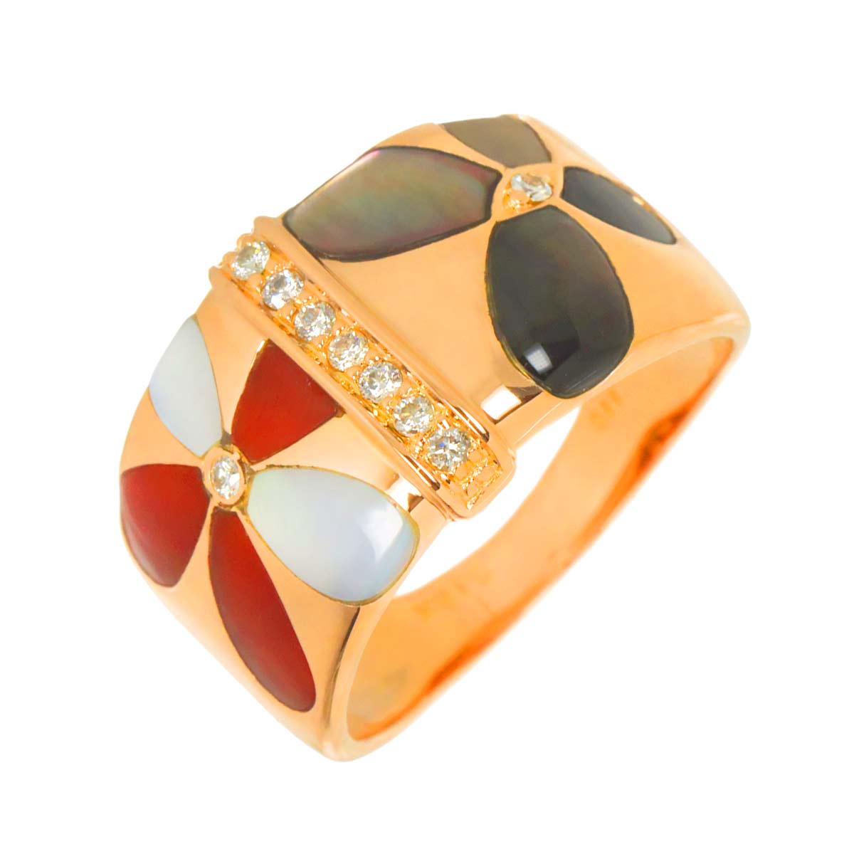 Diamond 0.11ct Carnelian MOP Ring 18K PG Pink Gold 750 Size7.5-7.75(US)
