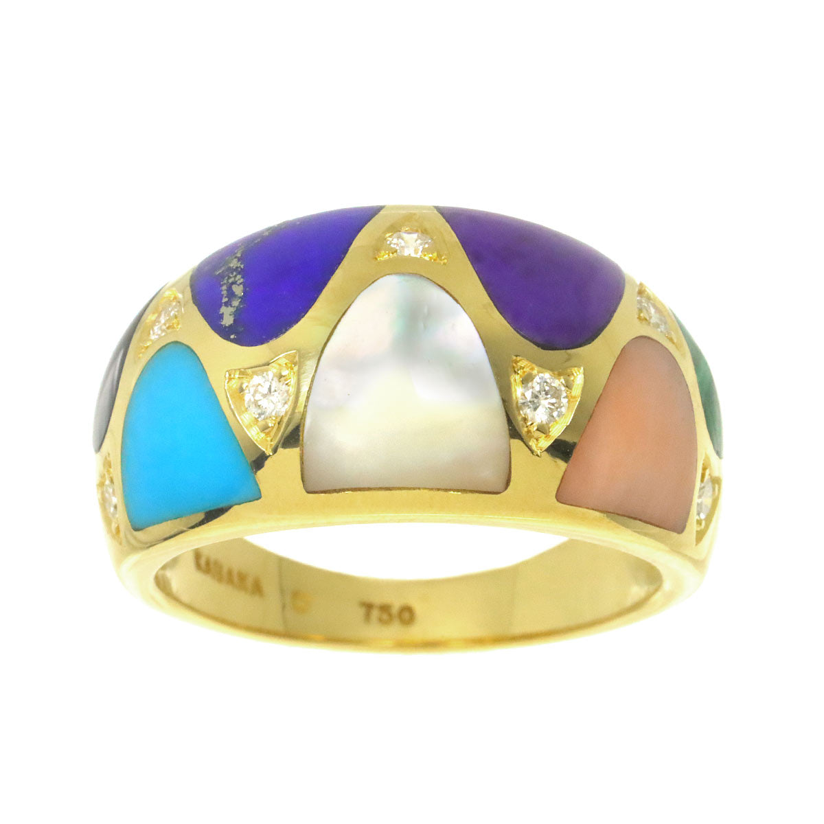 Multi Stone Diamond Ring 18K Yellow Gold 750 size6.75(US)