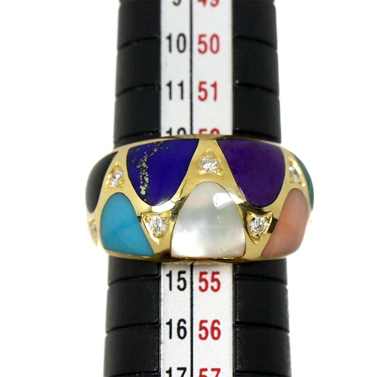 Multi Stone Diamond Ring 18K Yellow Gold 750 size6.75(US)