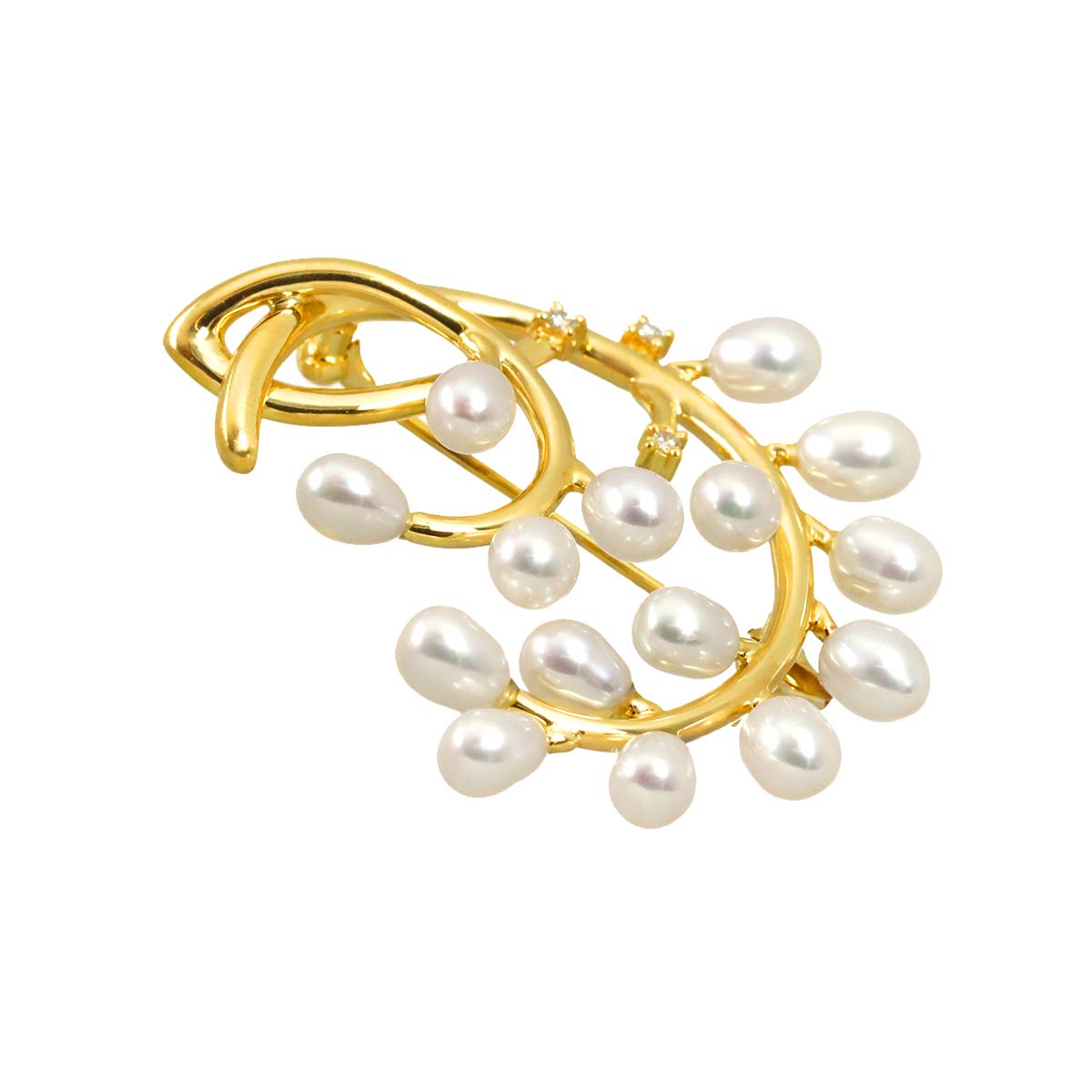 Freshwater cultured pearl Diamond 0.04ct Brooch 18K YG 750
