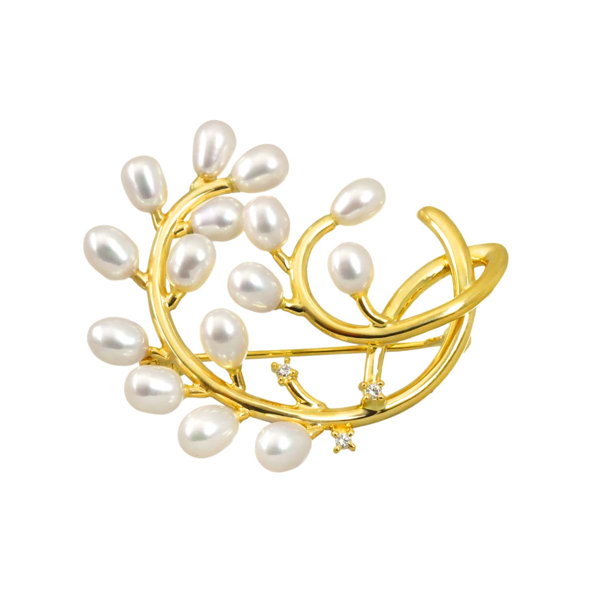 Freshwater cultured pearl Diamond 0.04ct Brooch 18K YG 750