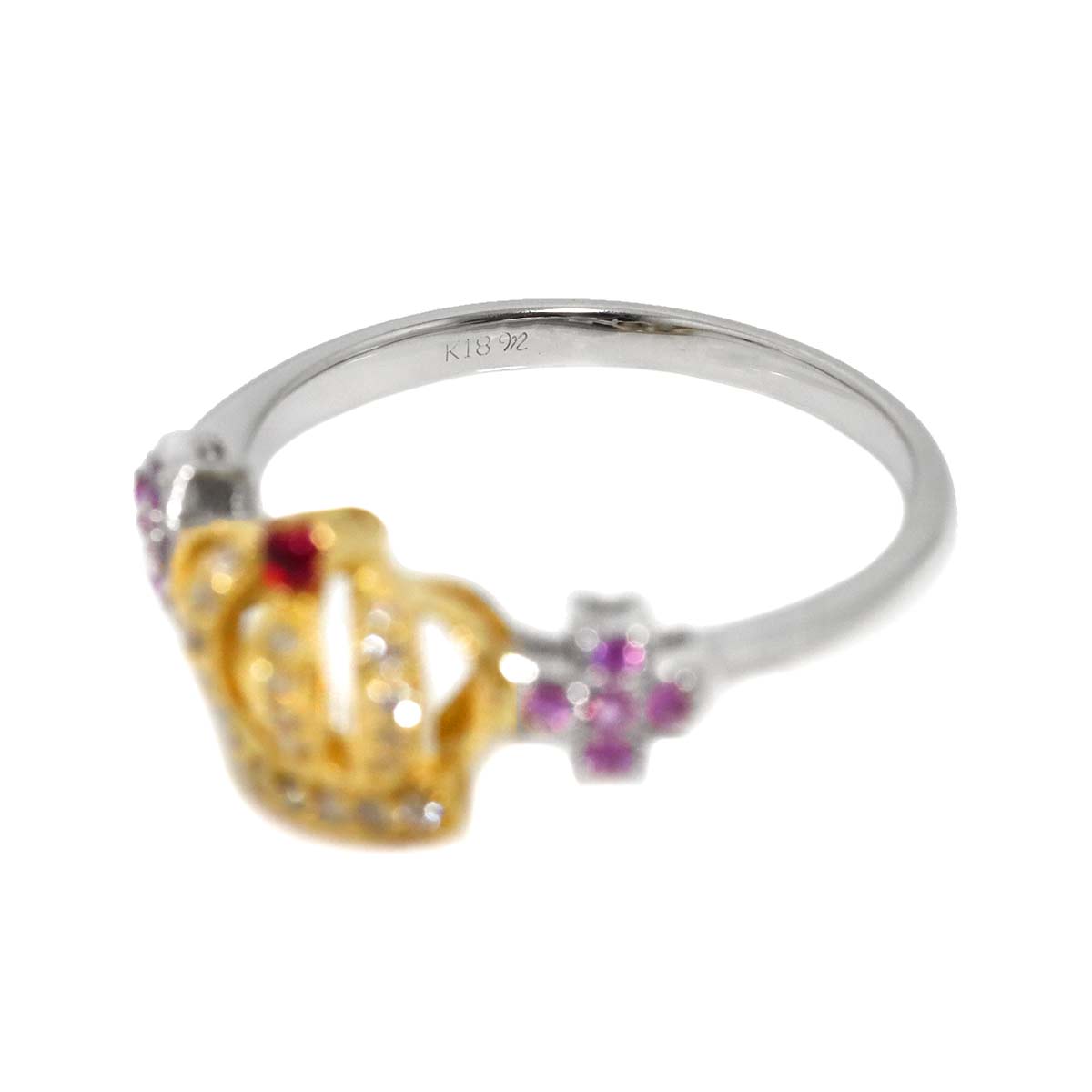 Diamond Sapphire Ruby Ring 18K YG WG size8.25(US)