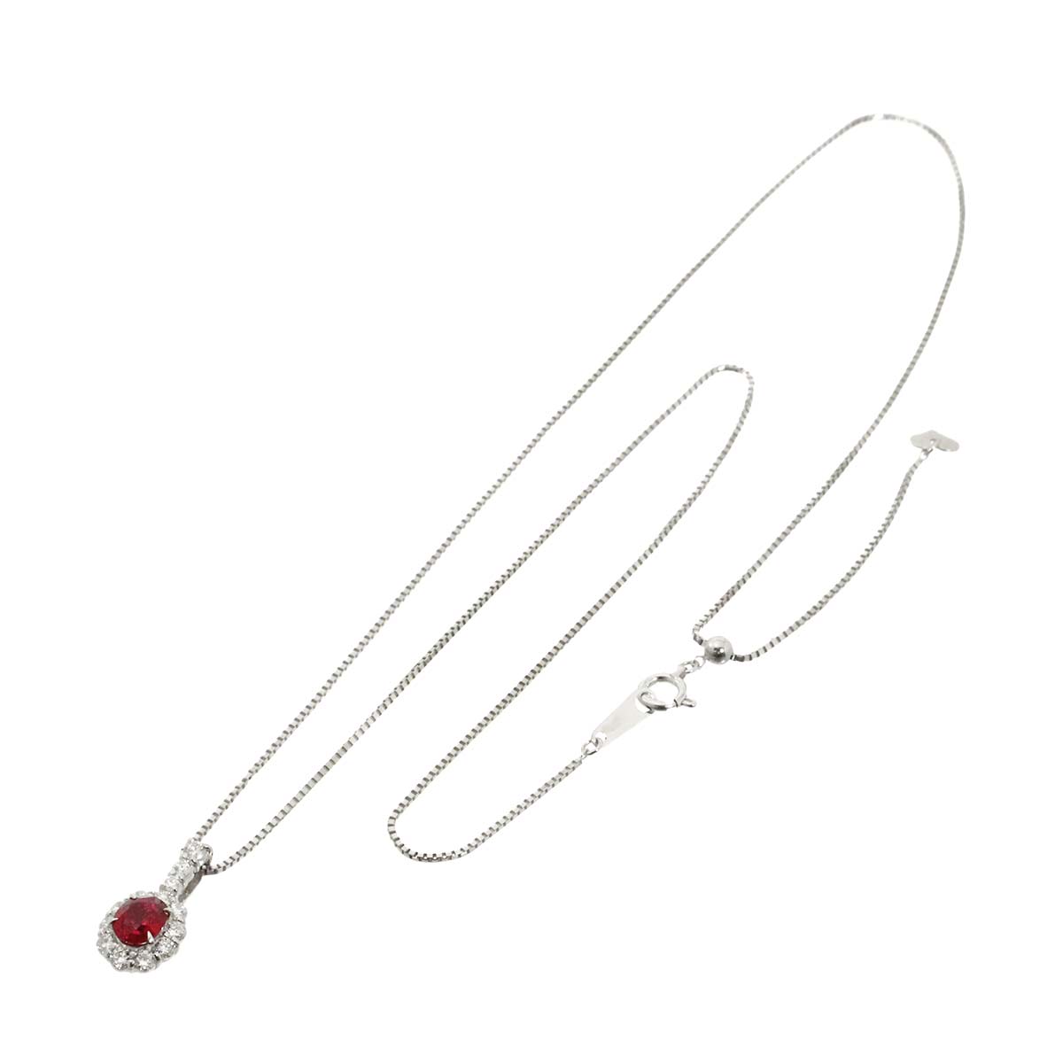 Ruby 0.718ct Diamond 0.41ct Necklace 18K WG White Gold 750