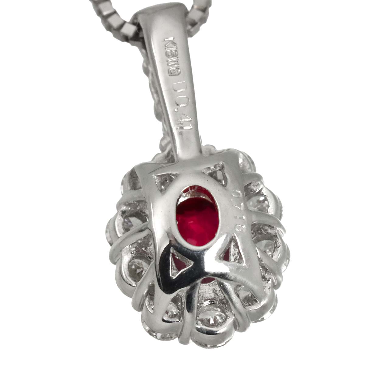 Ruby 0.718ct Diamond 0.41ct Necklace 18K WG White Gold 750