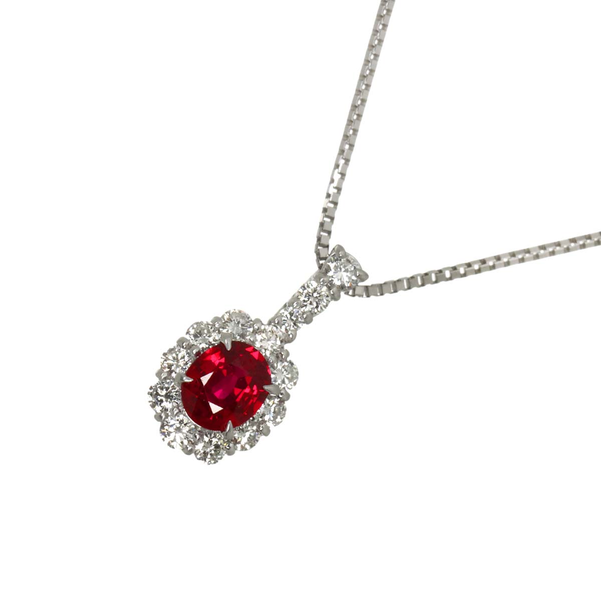 Ruby 0.718ct Diamond 0.41ct Necklace 18K WG White Gold 750