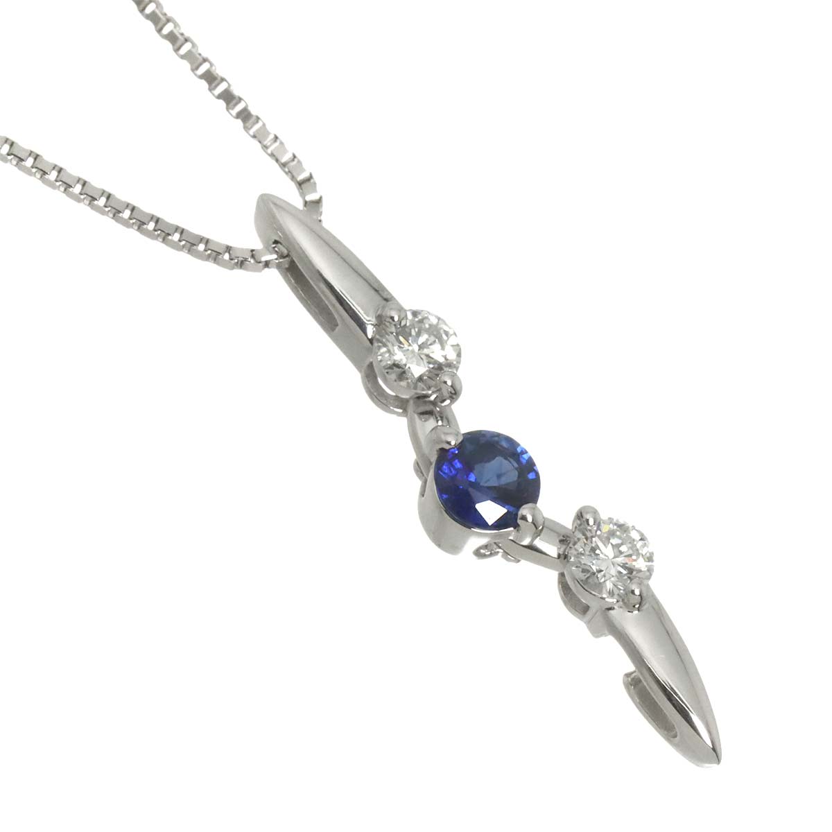 Sapphire 0.26ct Diamond 0.30ct Necklace 18K WG 750