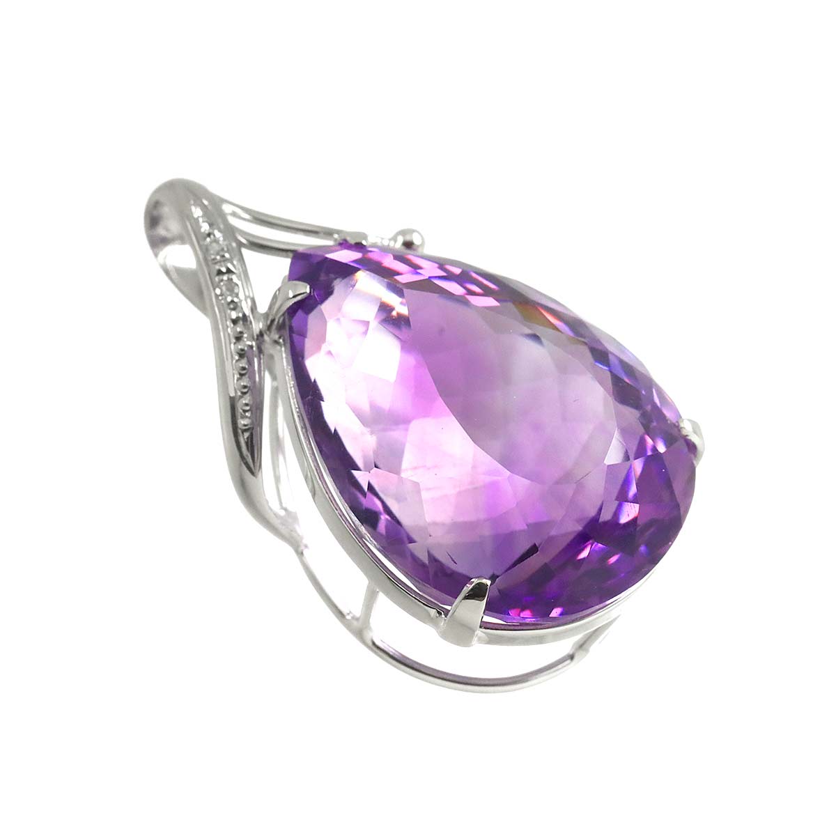 Amethyst 28.00ct Diamond 0.02ct Pendant Top 18K K18 WG White Gold 750