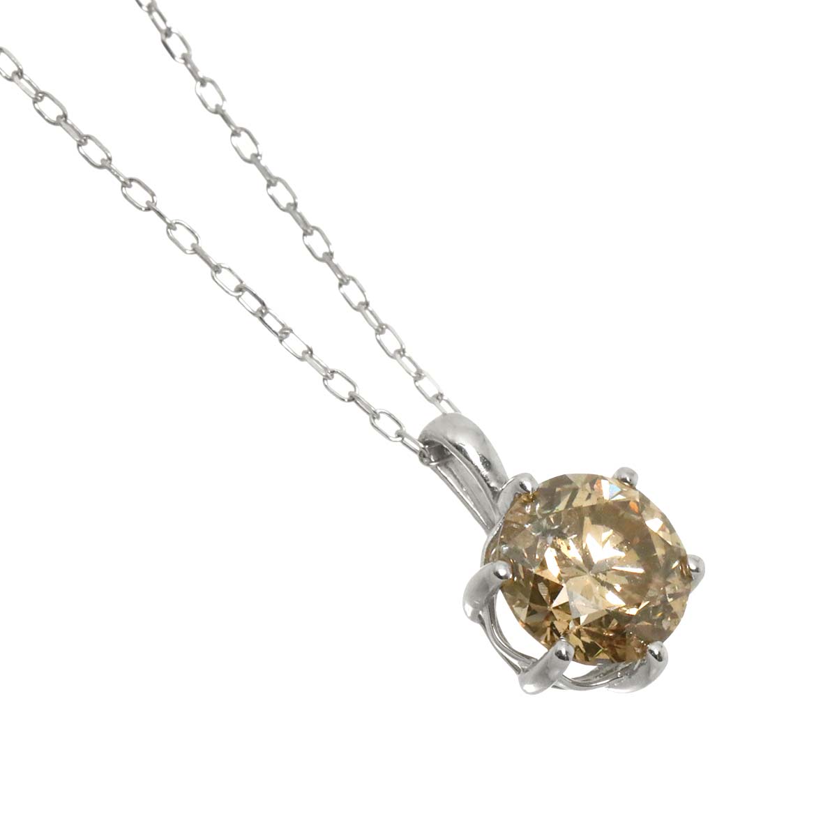 Brown Diamond 1.00ct Necklace Pt Platinum K18 18K WG 750