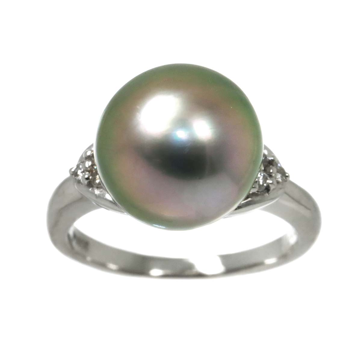 Black South Sea pearl 11.7mm Diamond 0.08ct Ring Pt 6(US)
