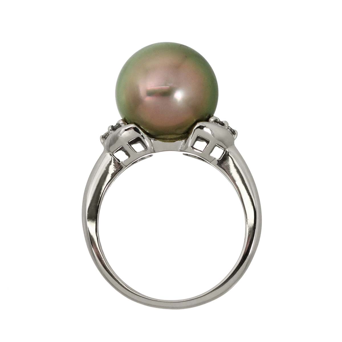Black South Sea pearl 11.7mm Diamond 0.08ct Ring Pt 6(US)