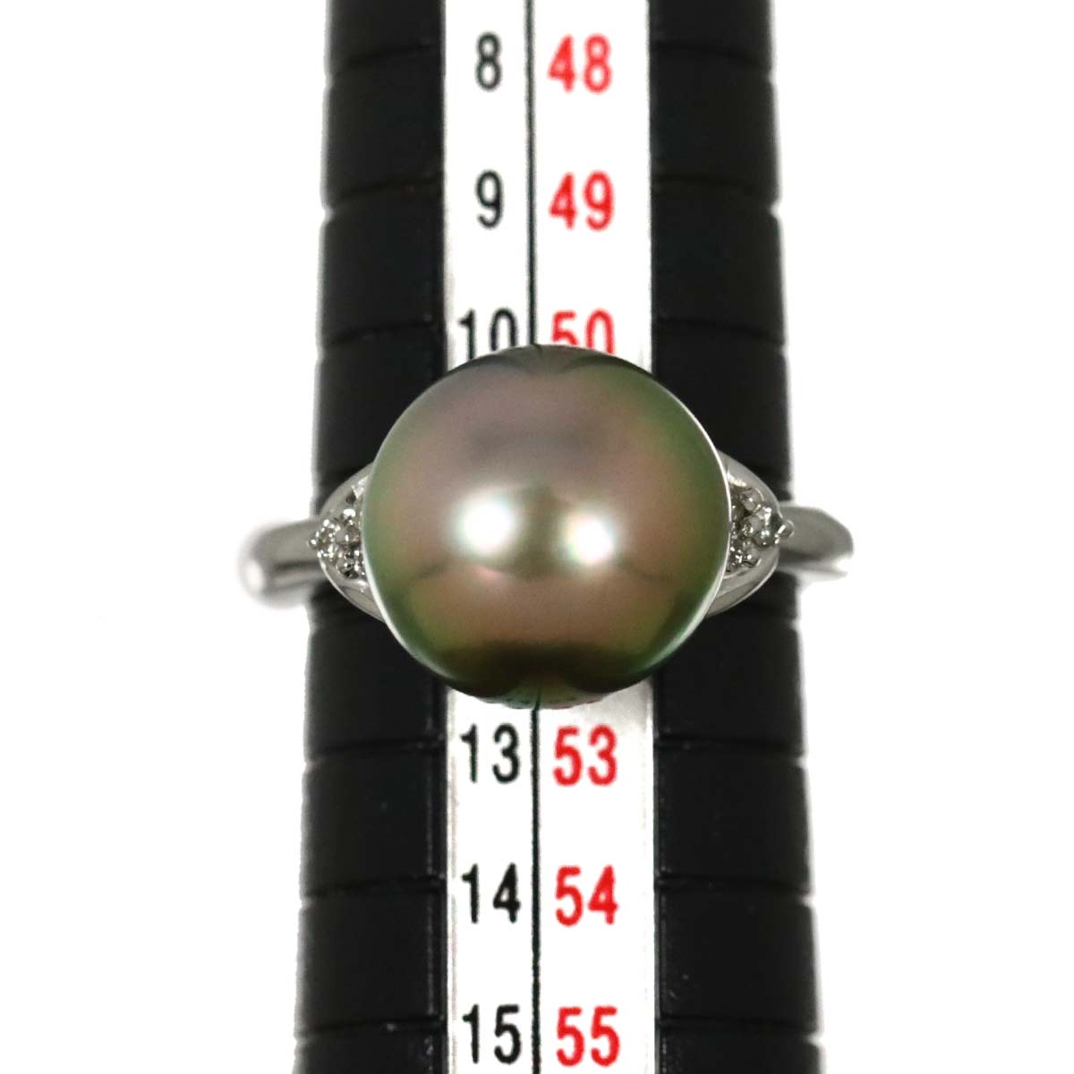 Black South Sea pearl 11.7mm Diamond 0.08ct Ring Pt 6(US)