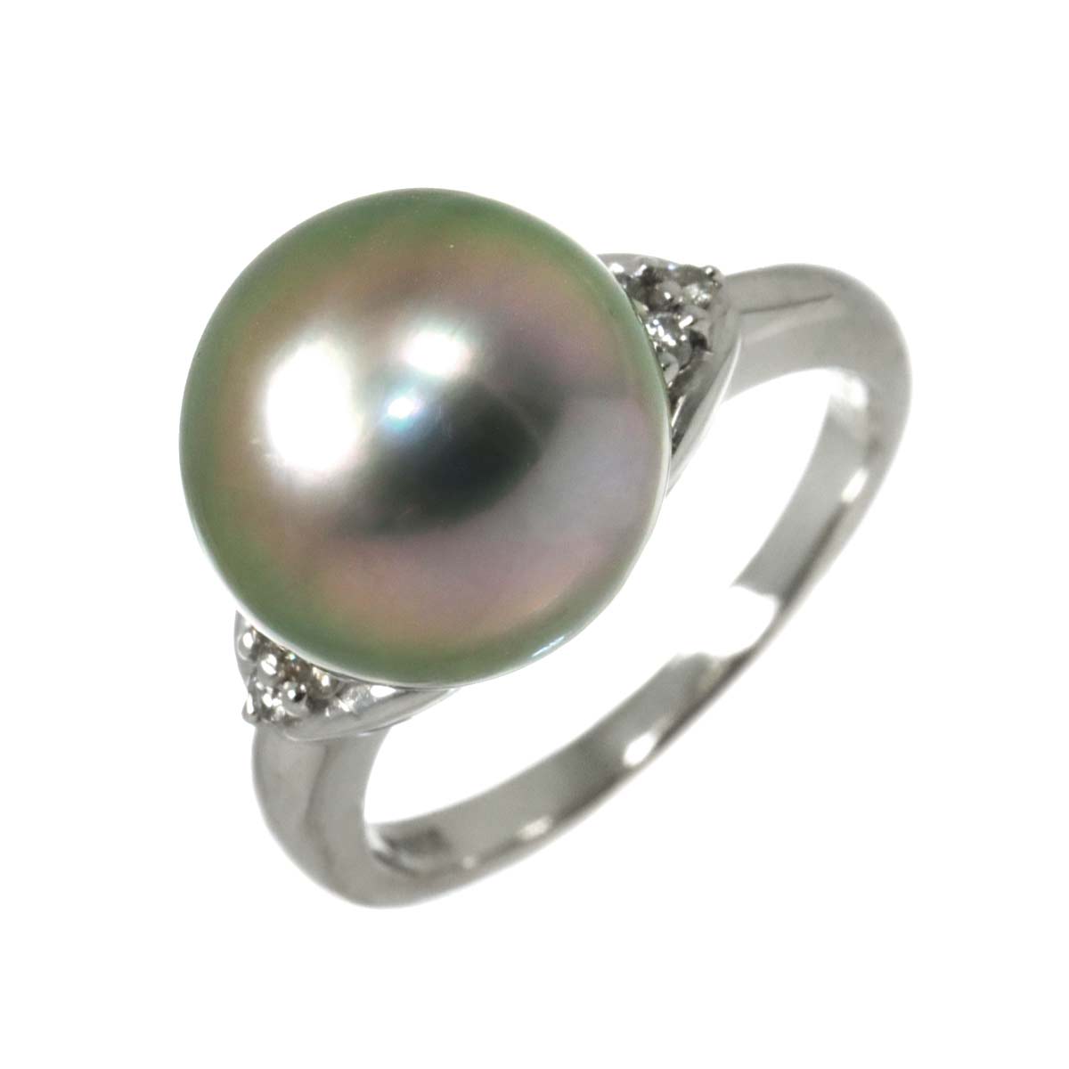 Black South Sea pearl 11.7mm Diamond 0.08ct Ring Pt 6(US)