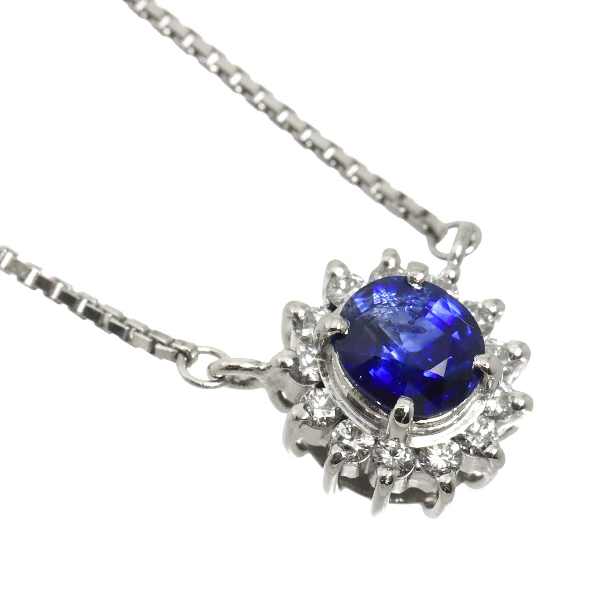 Sapphire 0.93ct Diamond 0.24ct Necklace Pt Platinum