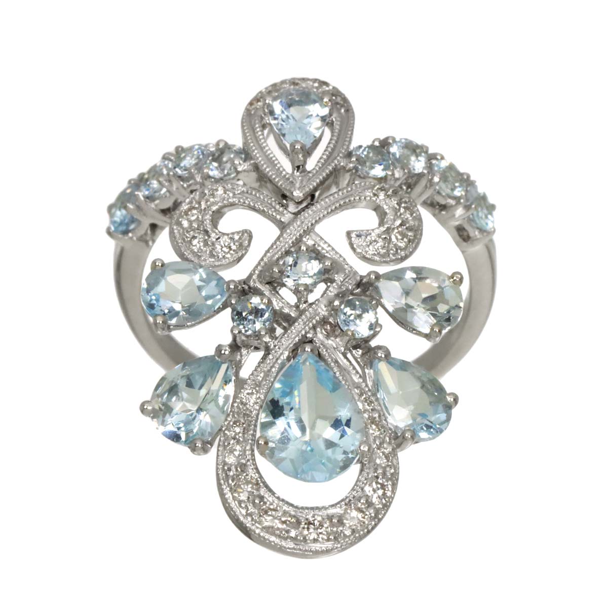 Aquamarine 2.09ct Diamond 0.17ct Ring 18K K18 WG White Gold size6(US)